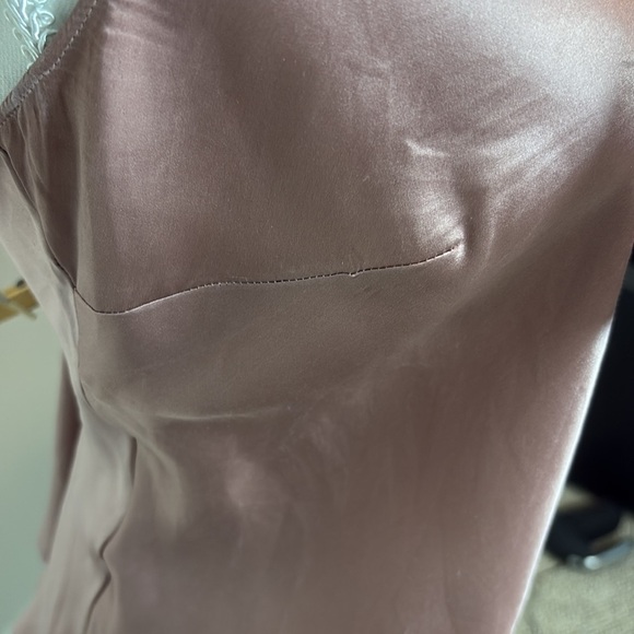 LOFT Light Mauve Silk Blouse with Bib Collar & Rhinestone Pin. 12P - Picture 4 of 11